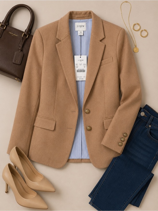 J. Crew Jackets & Blazers - J.Crew Camel Wool Blend Blazer NWT Size 16 Gold Button Career Jacket
